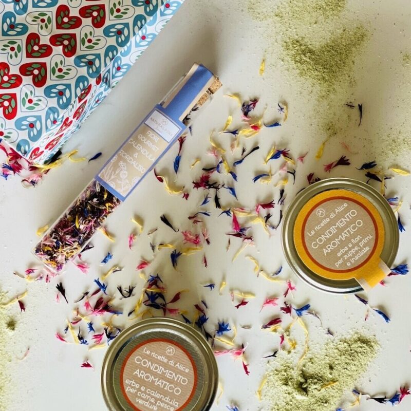 Box con 2 condimenti aromatici + fiori eduli